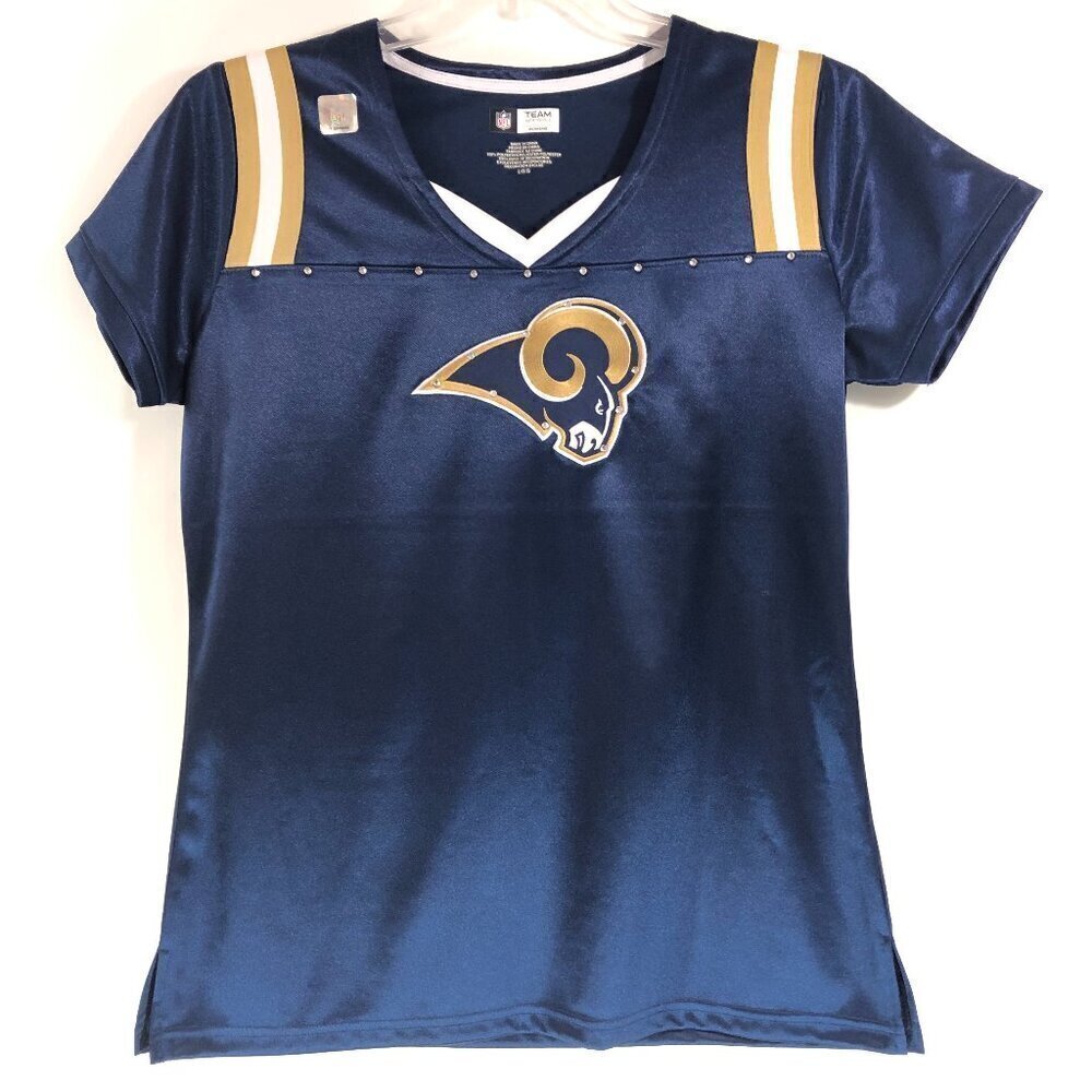 NFL Team Apparel Rams Ladies Pullover Shirt With Rhinestones Size Large